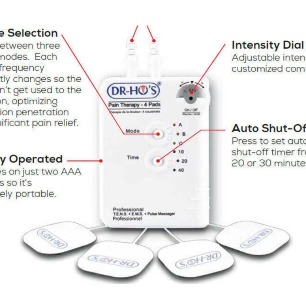 NEW DR-HO’S Pain Therapy System 4-Pad TENS Device T.E.N.S Relief Massager w/Accs - Picture 7 of 8